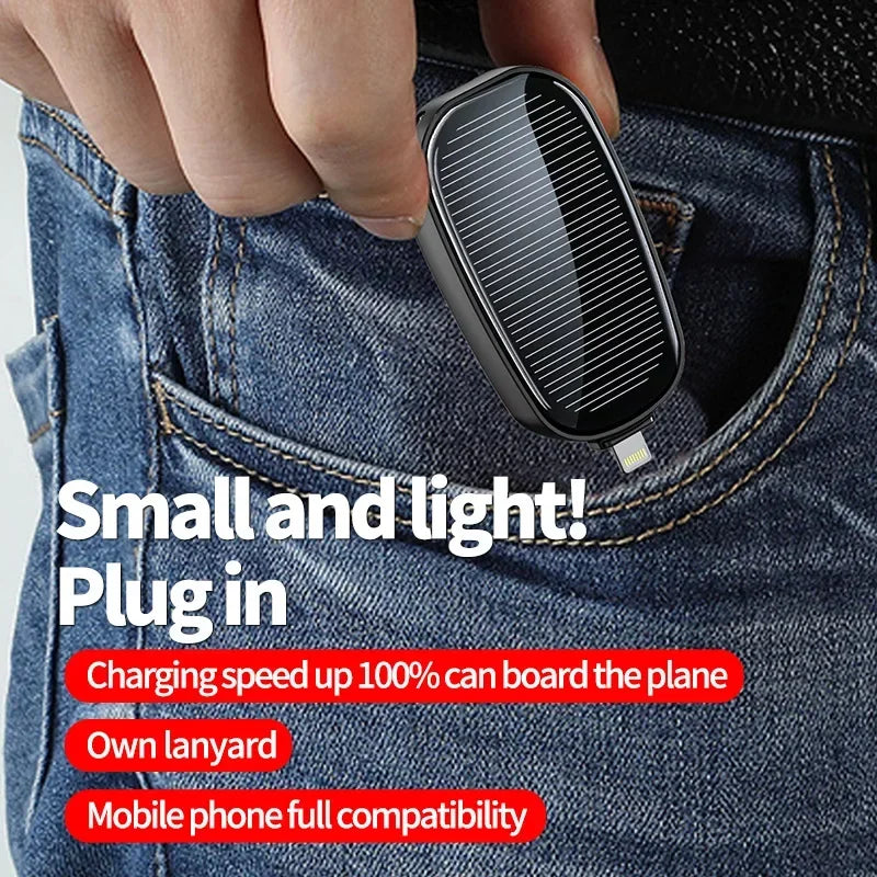 Mini Power Bank 1200mah Solar Portátil  Slim,  Carregamento de Emergência, para Celulares iPhone, Xiaomi, Samsung,