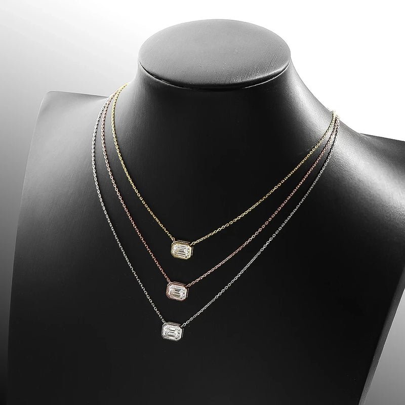 Esmeralda Moissanite colar de pingente para mulheres, 925 prata esterlina banhado a ouro, diamante retangular de laboratório 2ct