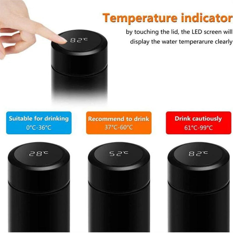 Garrafa térmica de aço inoxidável com temperatura digital, copo inteligente de medição de temperatura, 500ml
