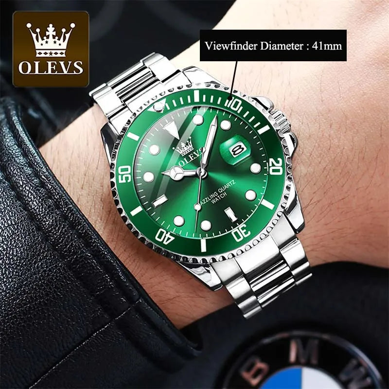 Relógio - OLEVS-homens de quartzo de aço inoxidável, impermeável, luminoso, grande Dial, relógios de pulso, esportes, luxo, negócios, Top Brand