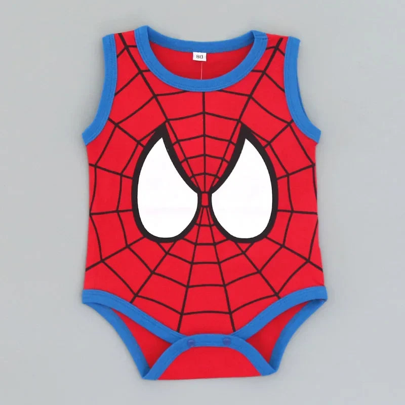 Macacão de algodão de manga curta para bebê recém-nascido, macacão infantil Spiderman Hero dos desenhos animados, menino e menina, verão