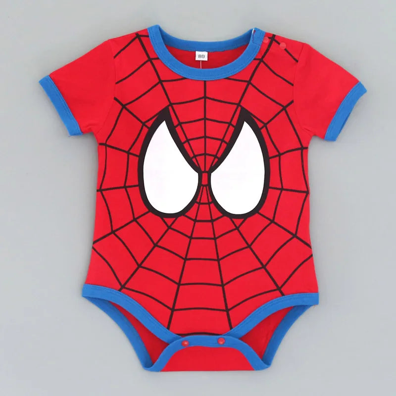 Macacão de algodão de manga curta para bebê recém-nascido, macacão infantil Spiderman Hero dos desenhos animados, menino e menina, verão