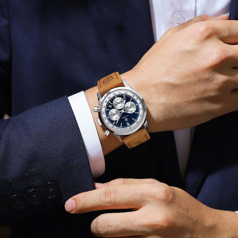 POEDAGAR-Relógio quartzo de couro impermeável masculino, cronógrafo luminoso, relógio de pulso luxo, relógio casual de alta qualidade